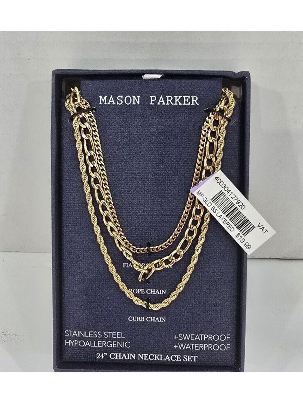 Mason Parker 24" Gold tone Stainless Steel Layered Chain Necklace Set